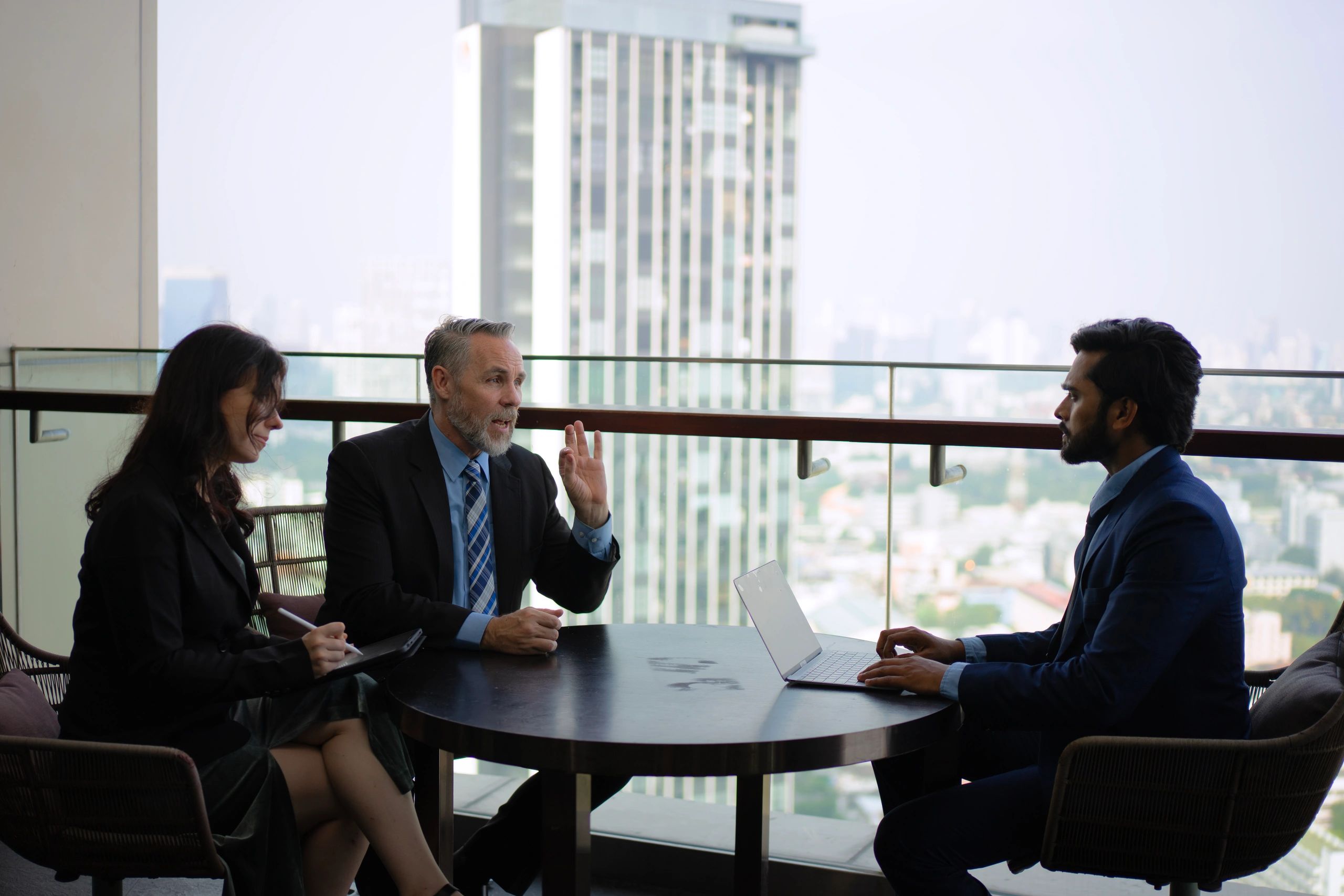 Business professionals collaborating in a corporate office