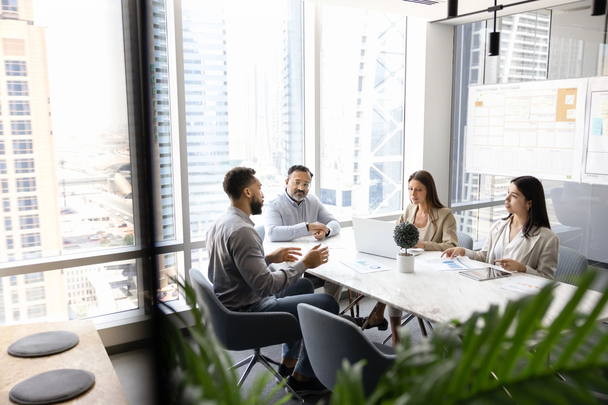 Corporate consultation in a modern boardroom